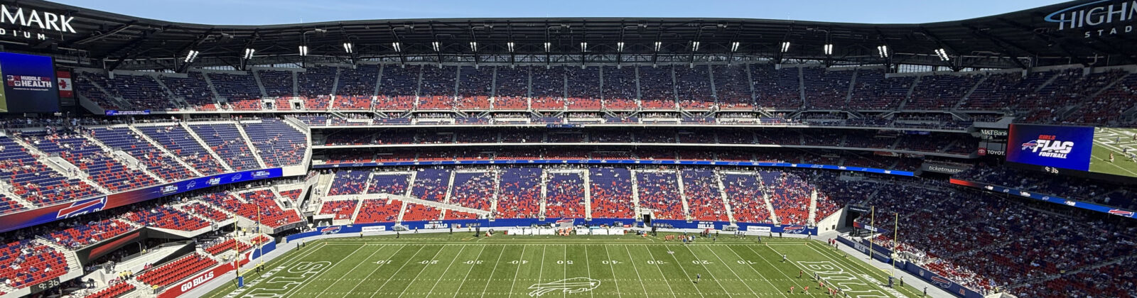 Panoramic view of the seating bowl at the new Highmark Stadium in Orchard Park, New York, during a Buffalo Bills football game