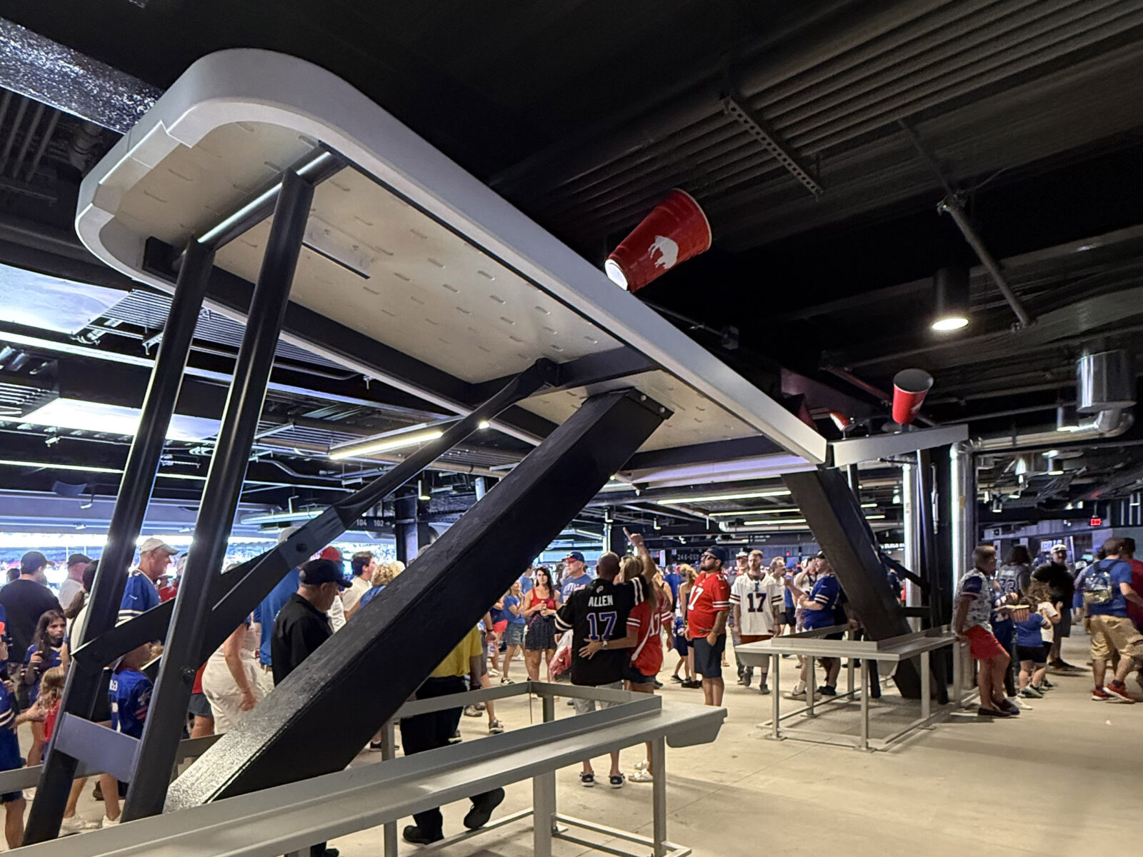 A large collapsing folding table is part of the concourse display at the new Highmark Stadium in Orchard Park, New York