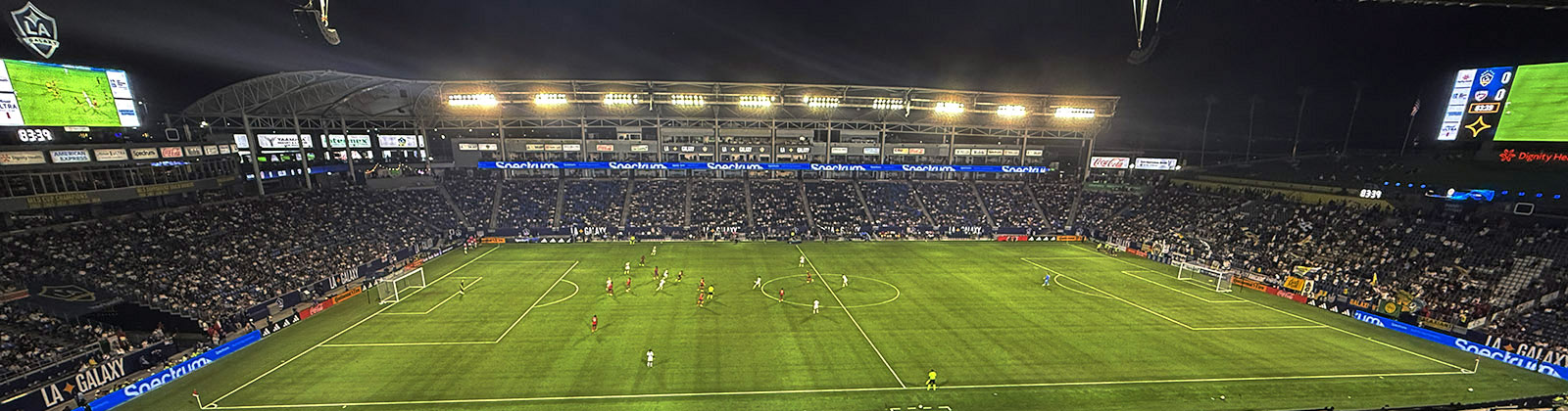 Panoramic view of Dignity Health Sports Park in Carson, California, during an LA Galaxy soccer game