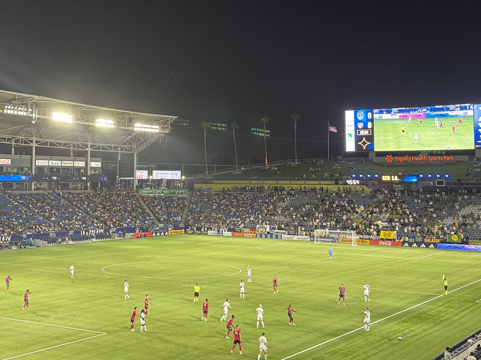 View of the field at Dignity Health Sports Park in Carson, California, during an LA Galaxy soccer match