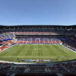 View of the seating bowl and field at the new Highmark Stadium in Orchard Park, New York, during a Buffalo Bills football game