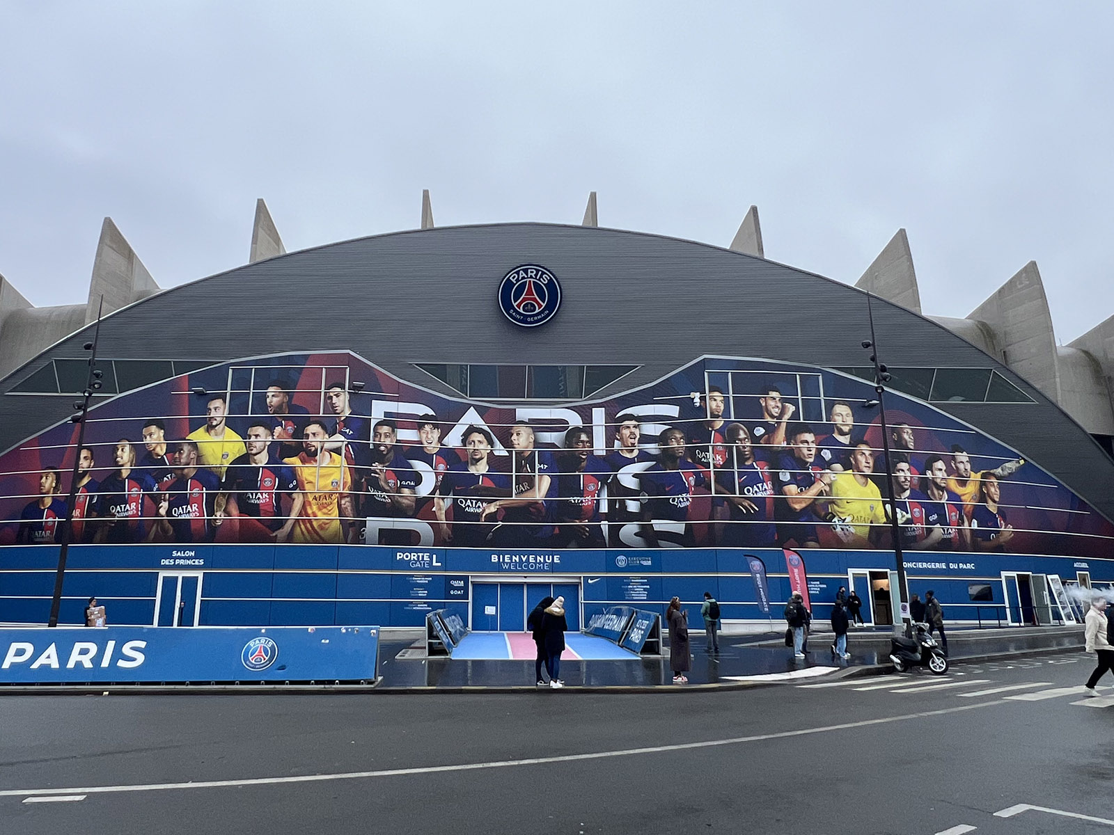Exterior view of the Parc des Princes in Paris, France, home stadium of football club Paris Saint-Germain