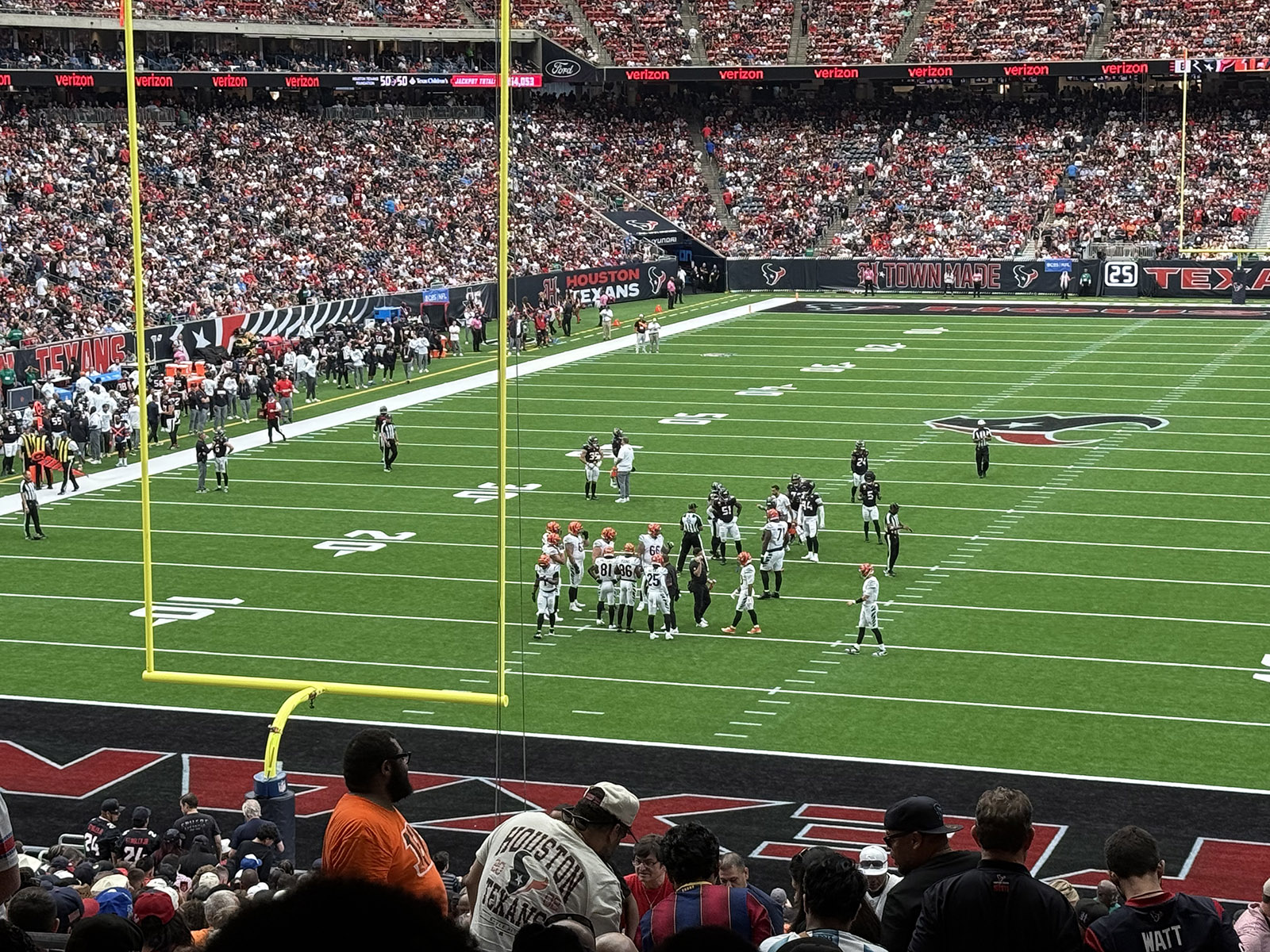 View of the field from behind an end zone at Reliant Stadium in Houston, Texas, during a Texans football game