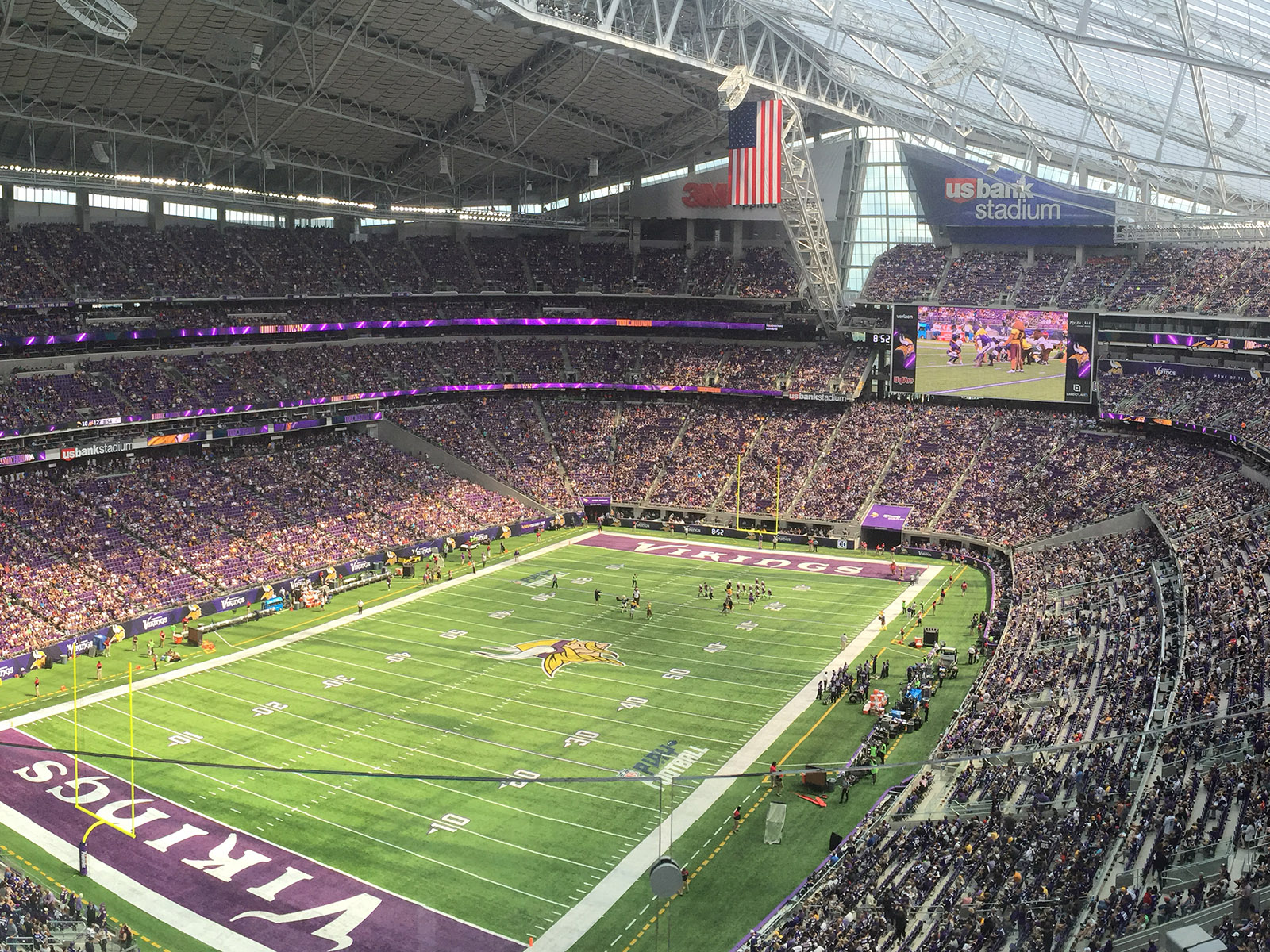 View of the field at US Bank Stadium in Minneapolis, Minnesota, during a Vikings football game
