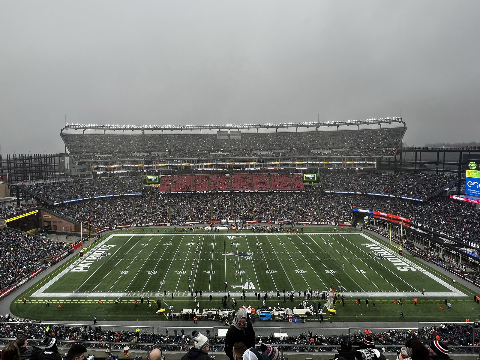 View of the field at Gillette Stadium in Foxborough, Massachusetts, during a New England Patriots football game