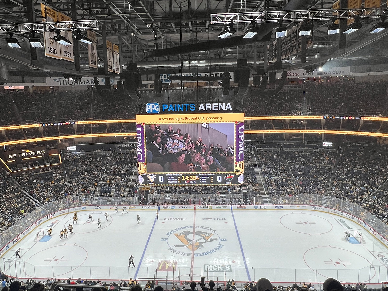 View of the rink at PPG Paints Arena in Pittsburgh, Pennsylvania, during a Penguins hockey game