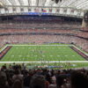 View of the seating bowl and field at Reliant Stadium in Houston, Texas, during a Texans football game